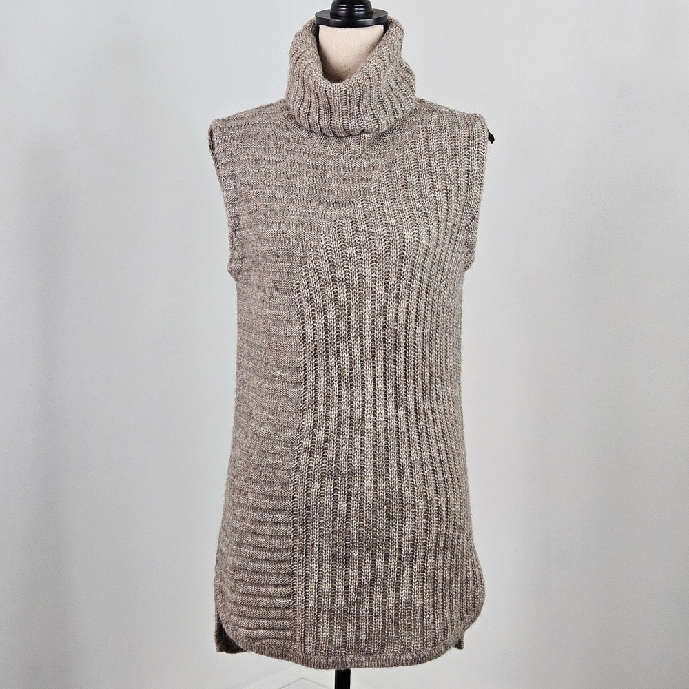 Theory Beylor T Caresse Turtleneck Tunic Womens S Taupe Mohair Yak Wool Ribbed